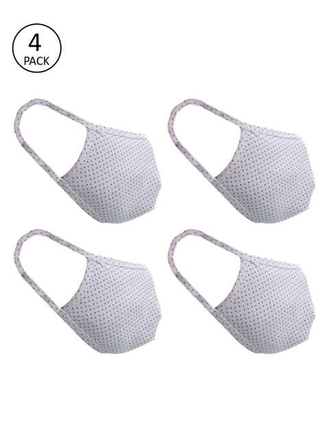 

nestroots Adults White Pack of 4 Printed Anti-Pollution & Anti-Dust 2-Layers Cloth Masks