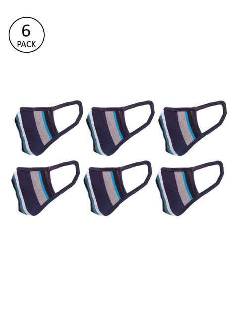 

nestroots Unisex 6 Pcs Striped 2-Ply Anti-Pollution Reusable Cloth Masks, Navy blue