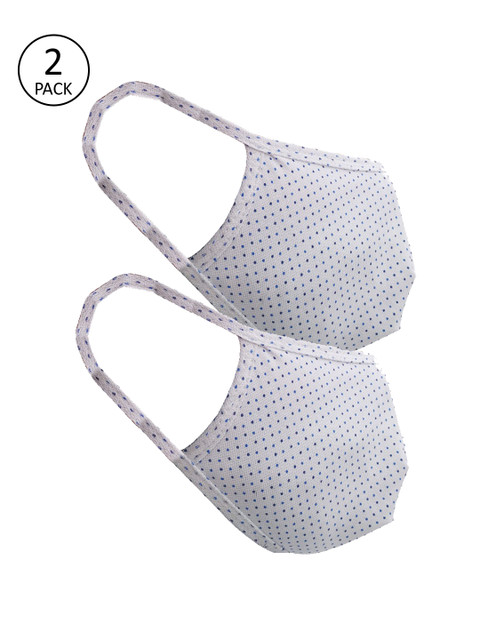 

nestroots Unisex White Polka Dot Printed 2 Pcs Reusable 2 Ply Cloth Face Masks