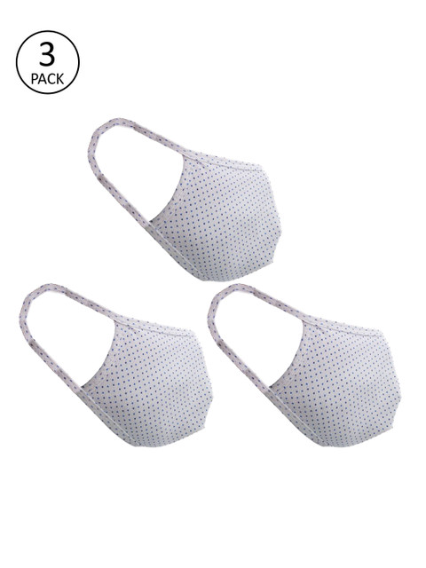 

nestroots Unisex White Polka Dot Printed 3 Pcs Reusable 2 Ply Cloth Face Masks