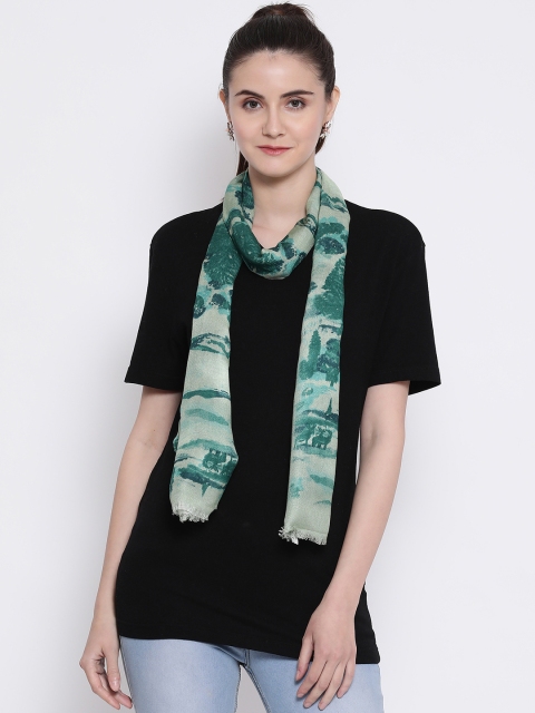 

SHINGORA Women Off-White & Green Printed Stole