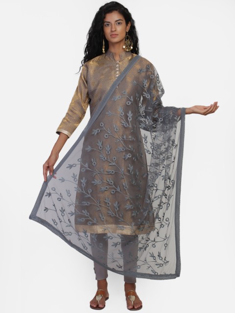 

amraoo Grey Embroidered Dupatta