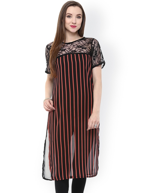 

Pannkh Black Striped Sheer Kurta