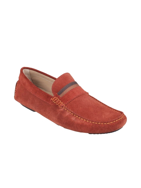 

Metro Men Red Solid Leather Driving Shoes