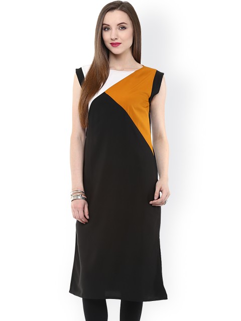 

Pannkh Women Black Colourblocked Straight Kurta