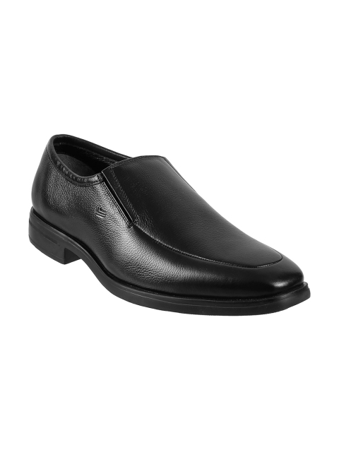 

Metro Men Black Solid Leather Formal Slip-ons