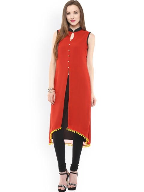 

Pannkh Women Red Solid High-Low Kurta