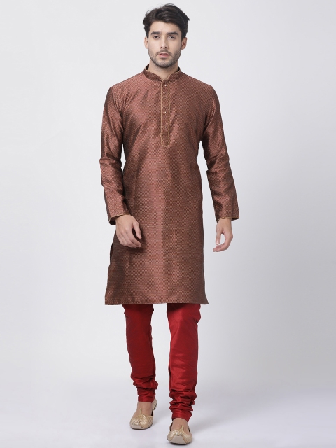 

VASTRAMAY Men Maroon & Red Woven Design Kurta with Churidar