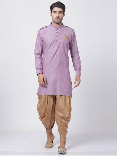 

VASTRAMAY Men Purple & Gold-Toned Solid Kurta with Dhoti Pants