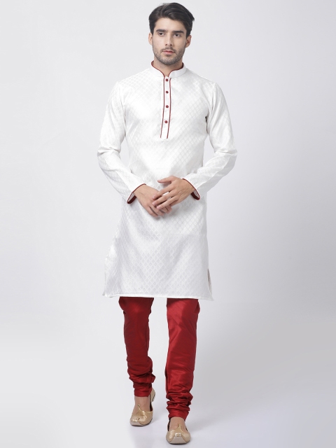 

VASTRAMAY Men White & Red Self Design Kurta with Pyjamas