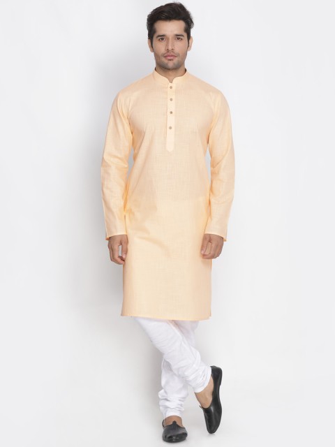 

VASTRAMAY Men Orange & White Solid Kurta with Churidar