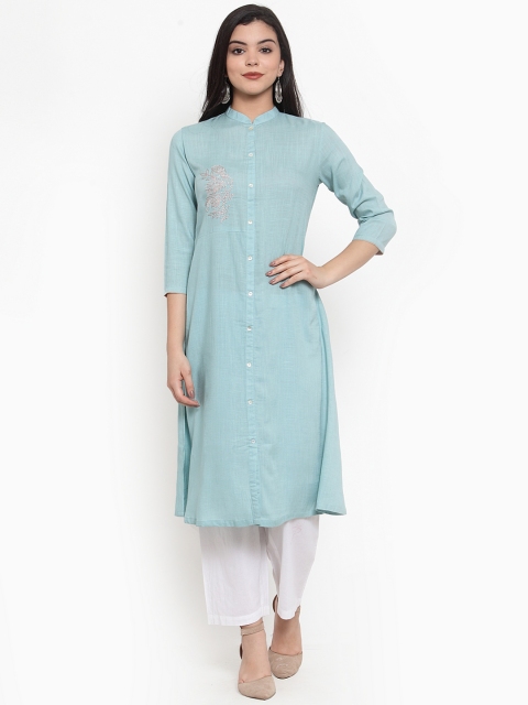 

Aujjessa Women Blue Embroidered Straight Kurta