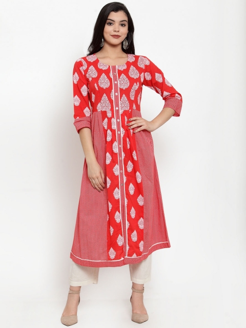 

Aujjessa Women Red & White Printed A-Line Kurta