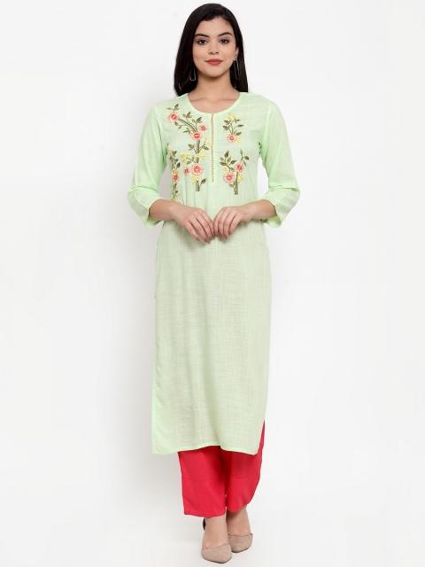 

Aujjessa Women Green Embroidered Straight Kurta