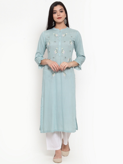 

Aujjessa Women Blue Printed Straight Kurta