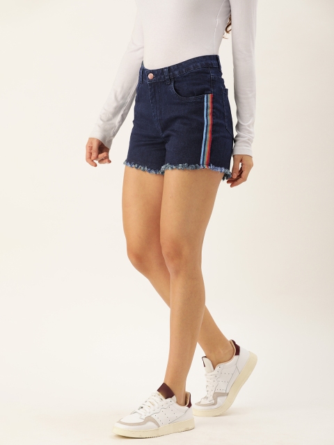 

DressBerry Women Blue Solid Regular Fit Side Striped Denim Shorts