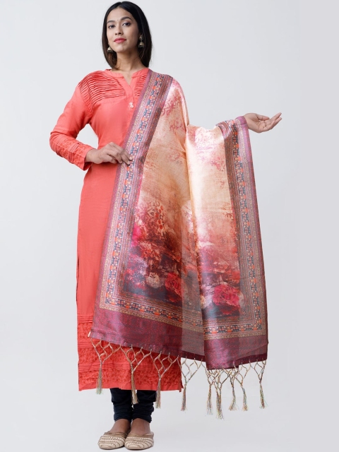 

Unnati Silks Beige & Pink Printed Sustainable Dupatta