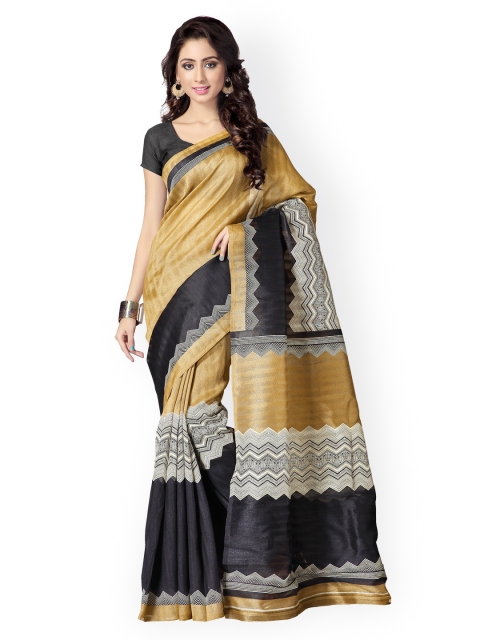 

Vaamsi Brown & Black Tussar Printed Saree