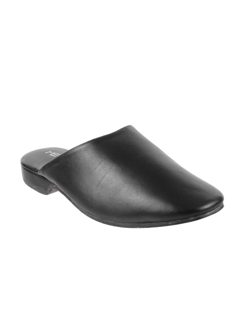 

Metro Men Black Solid Leather Mules