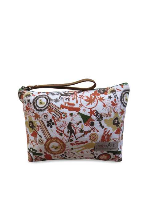 

Spice Art Women White & Orange Printed Canvas Cosmetic Pouch