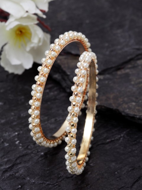 

Stoln Girls Rose Gold-Plated & White Beaded Bangles
