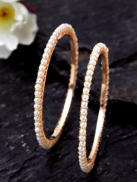 

Stoln Girls Set Of 2 Rose Gold-Plated & White Beaded Bangles