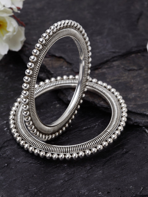 

Stoln Set Of 2 Silver-Plated & Off-White Beaded Bangles