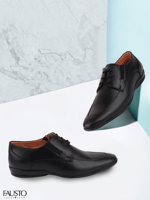 

FAUSTO Men Black Solid Formal Derbys