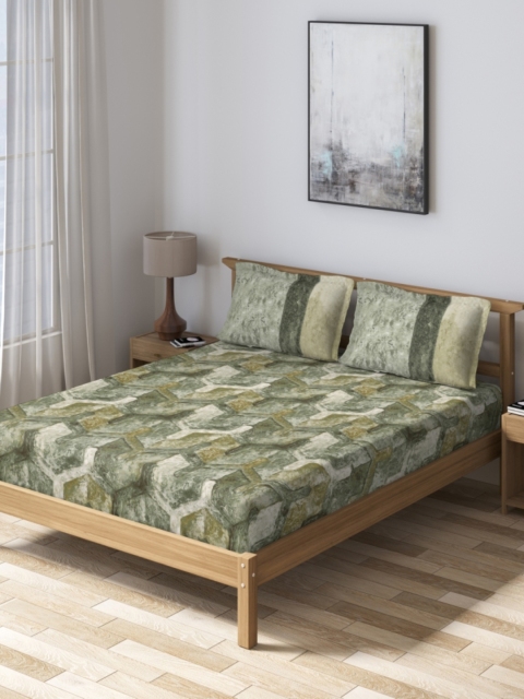 

DDecor Green Abstract 160 TC Cotton 1 Queen Bedsheet with 2 Pillow Covers