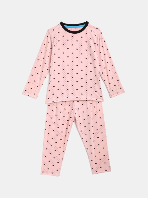 

KIDSCRAFT Girls Pink & Black Printed Night suit