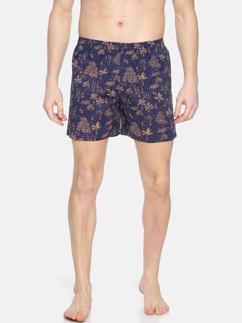 

Bene Kleed Men Navy Blue & Yellow Anti-Bacterial Printed Pure Cotton Boxers BOMBS02SC04L34-3606B