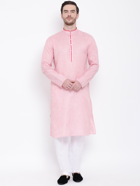 

Lakshya by Manish Men Pink Striped Straight Kurta