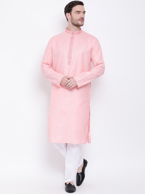 

Lakshya by Manish Men Pink & White Solid Kurta with Pyjamas