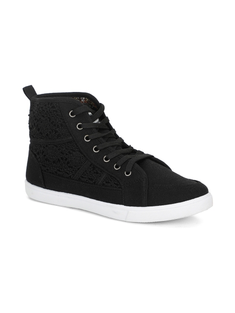 

Khadims Women Black Solid Textile Mid-Top Sneakers