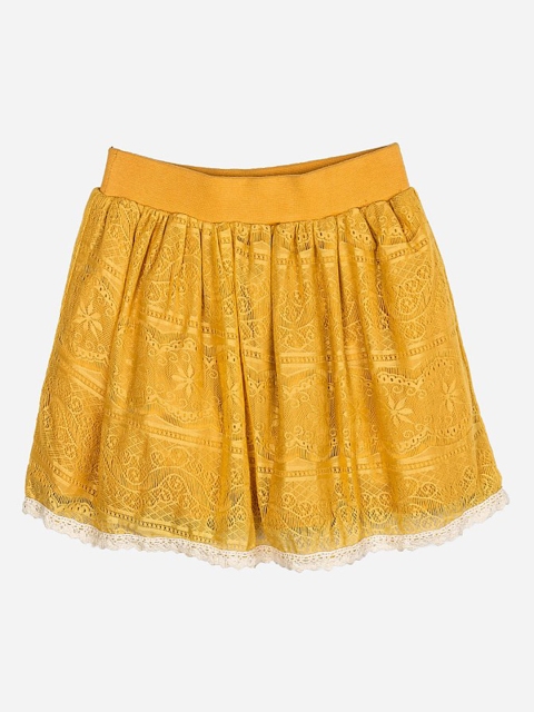 

Peppermint Girls Mustard Yellow Chiffon Self Design A-Line Mini Skirt