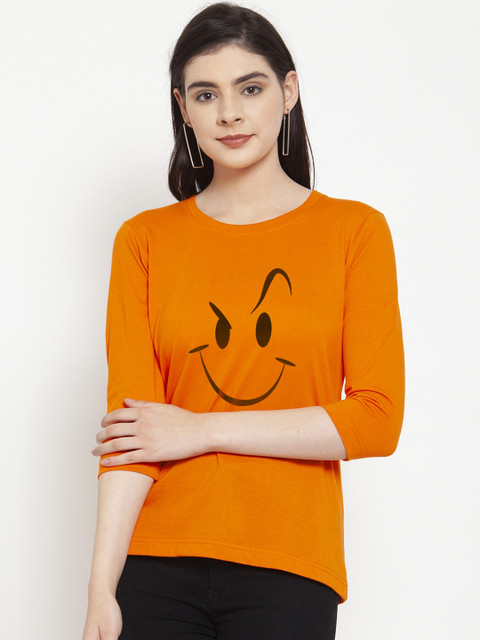 

Friskers Women Orange Printed Round Neck T-shirt