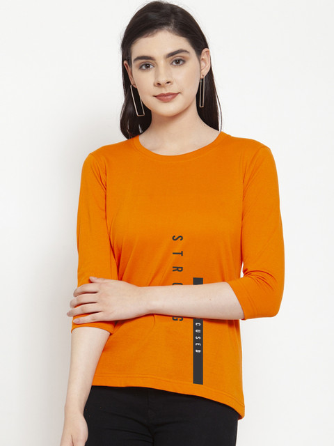 

Friskers Women Orange Printed Round Neck T-shirt
