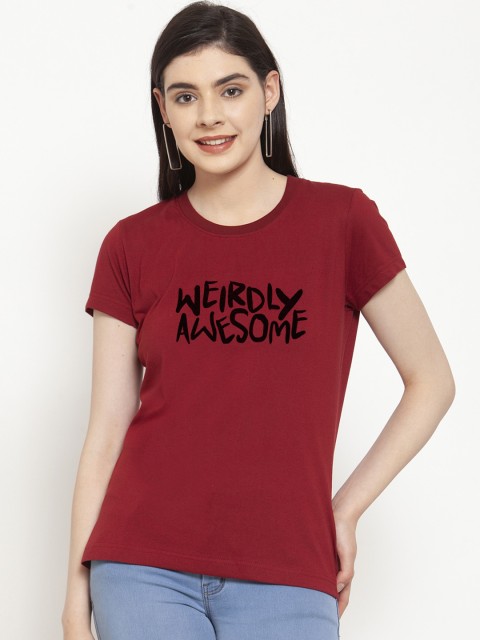 

Friskers Women Maroon Printed Round Neck T-shirt