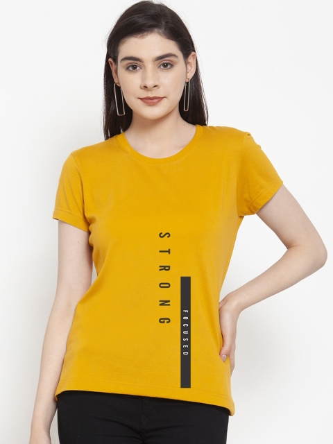 

Friskers Women Mustard Yellow Printed Round Neck T-shirt