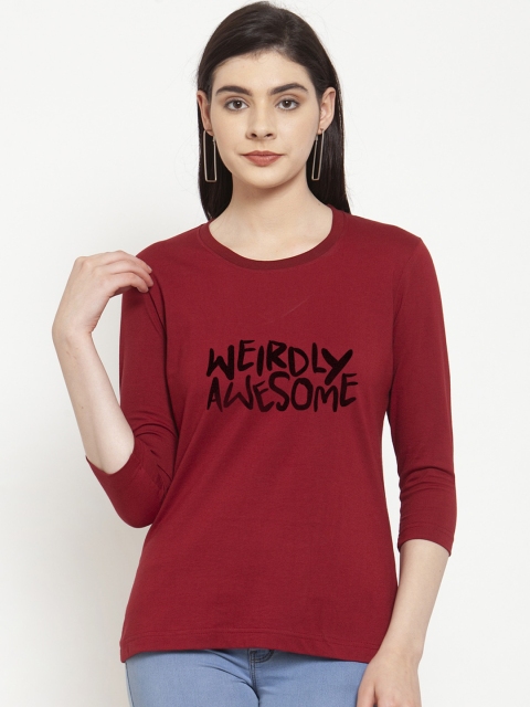 

Friskers Women Maroon Printed Round Neck T-shirt