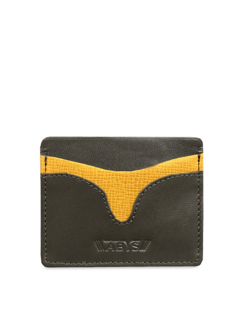 

ABYS Unisex Grey & Yellow Colourblocked Leather Card Holder