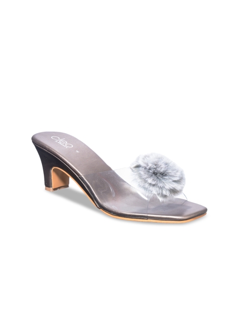 

Khadims Women Grey & Transparent Embellished Block Heels