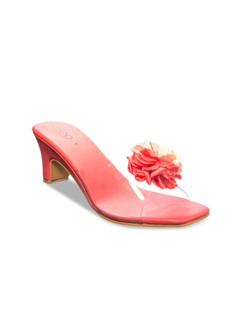 

Khadims Women Pink & Transparent Embellished Block Heels