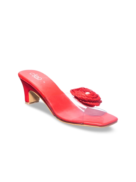 

Khadims Women Red & Transparent Embellished Block Heels