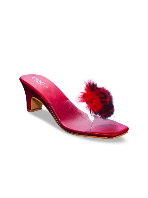 

Khadims Women Red & Transparent Embellished Block Heels