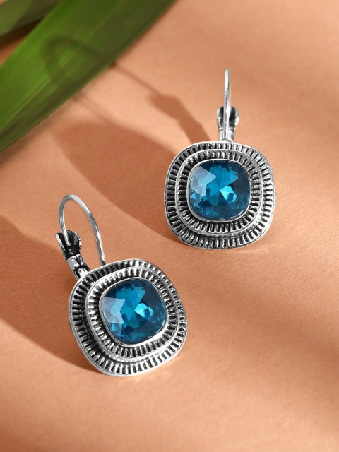 

Rubans Blue Oxidized Silver-Plated Handcrafted Geometric Drop Earrings