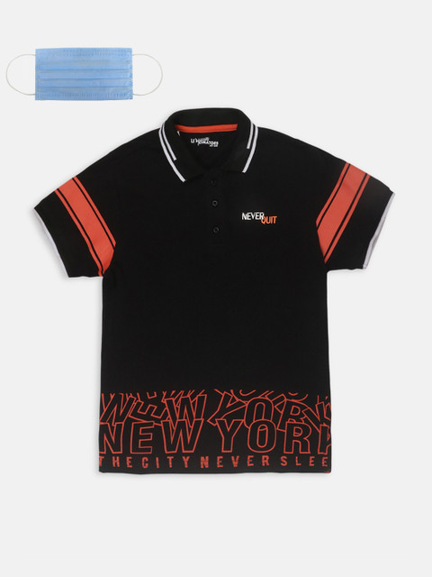 

Lil Tomatoes Boys Black Printed Polo Collar T-shirt