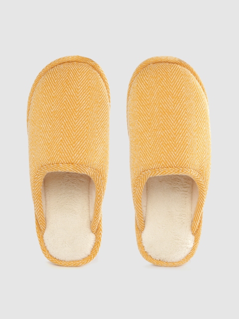 

Roadster Women Mustard Yellow & Off-White Self Design Room Slippers