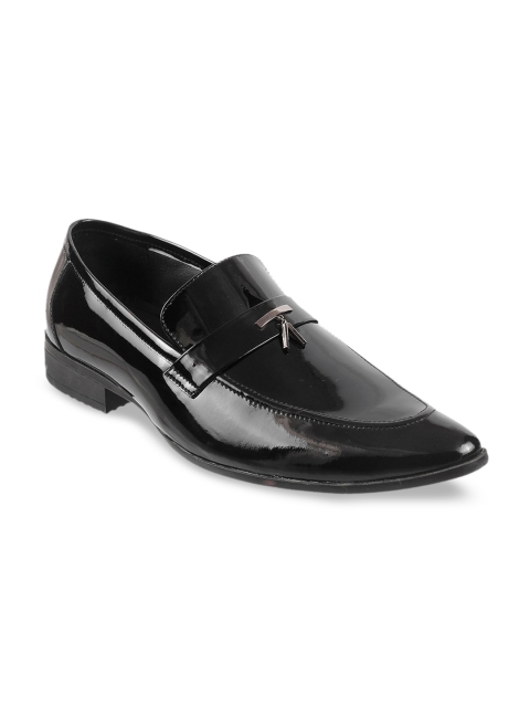 

Metro Men Black Solid Leather Formal Slip-Ons
