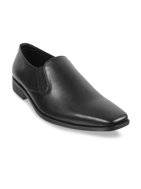 

Metro Men Black Solid Leather Formal Slip-Ons